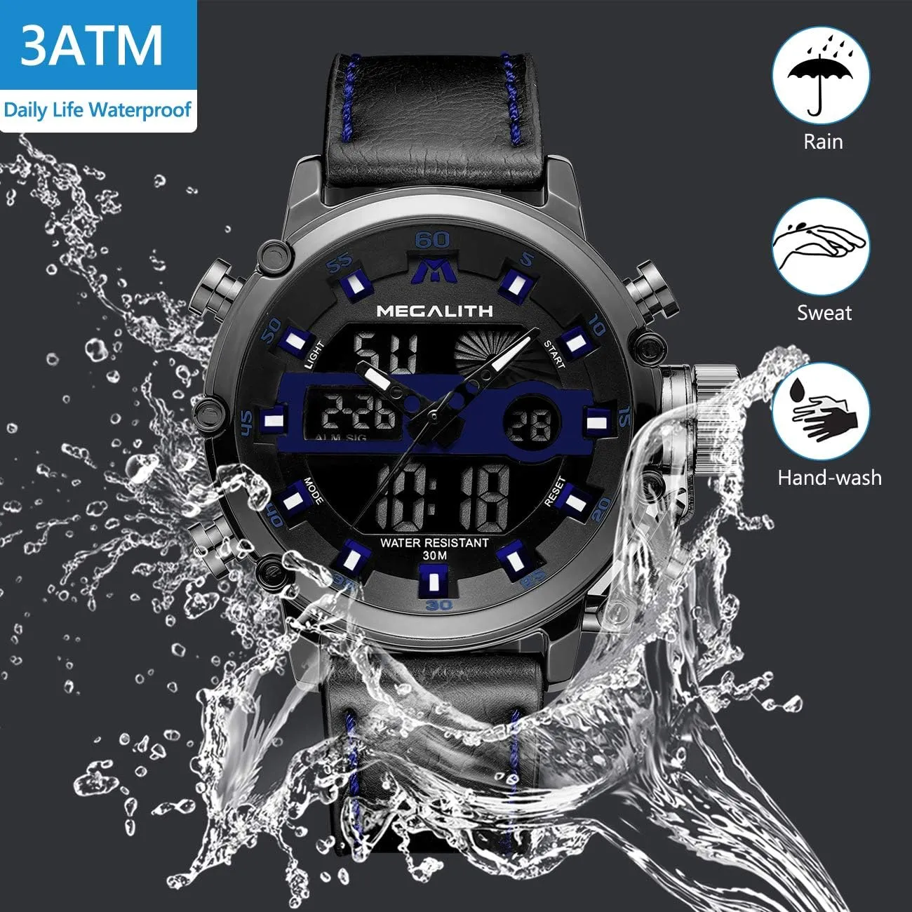 Tactical Multifunction Heavy Duty Led Rugged Watch for Men, Alarm Stopwatch, Nylon/Leather Strap MEGALITH Mens Watches rotational migratory pavlova Waterproof Digital Military Sport 