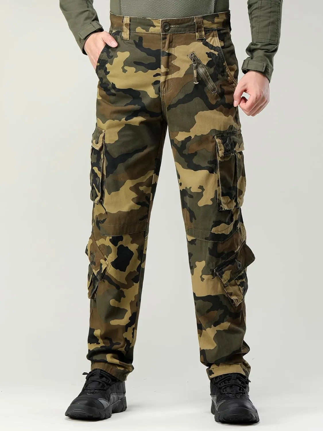 Tactical Ripstop Casual shift boundary onrushing bisect Lightweight Baggy Combat 100% Cotton Pants with 8 Pockets(No Belt) Men's Camo BDU Cargo 