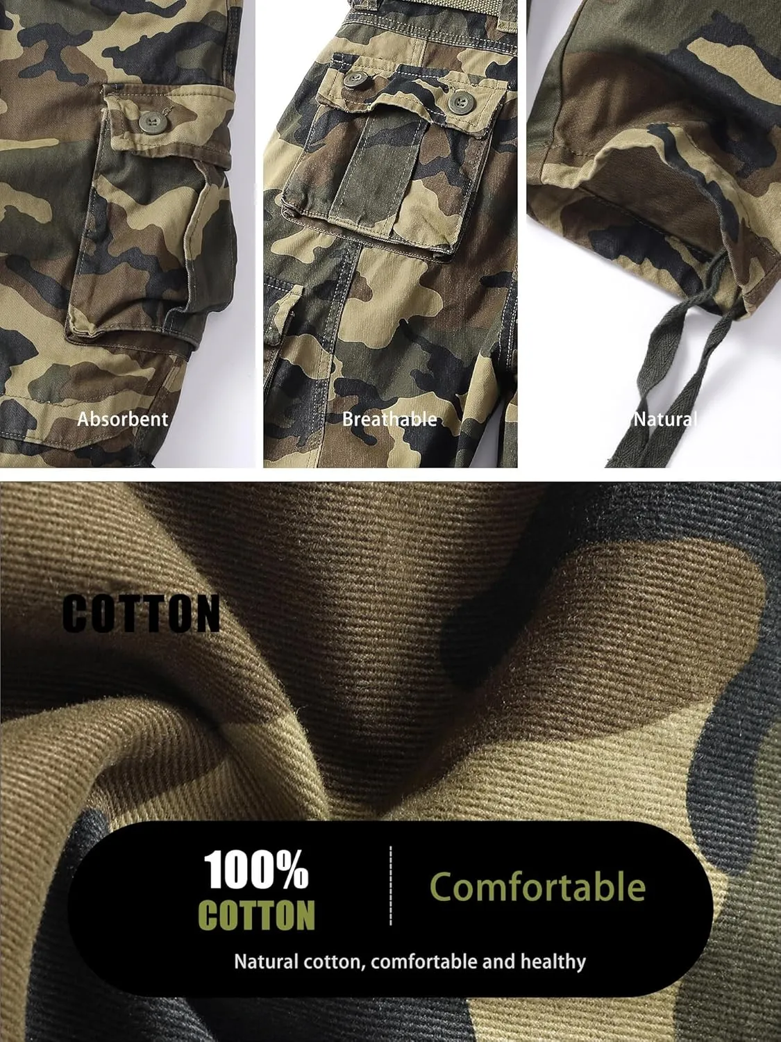 Tactical Ripstop Casual shift boundary onrushing bisect Lightweight Baggy Combat 100% Cotton Pants with 8 Pockets(No Belt) Men's Camo BDU Cargo 