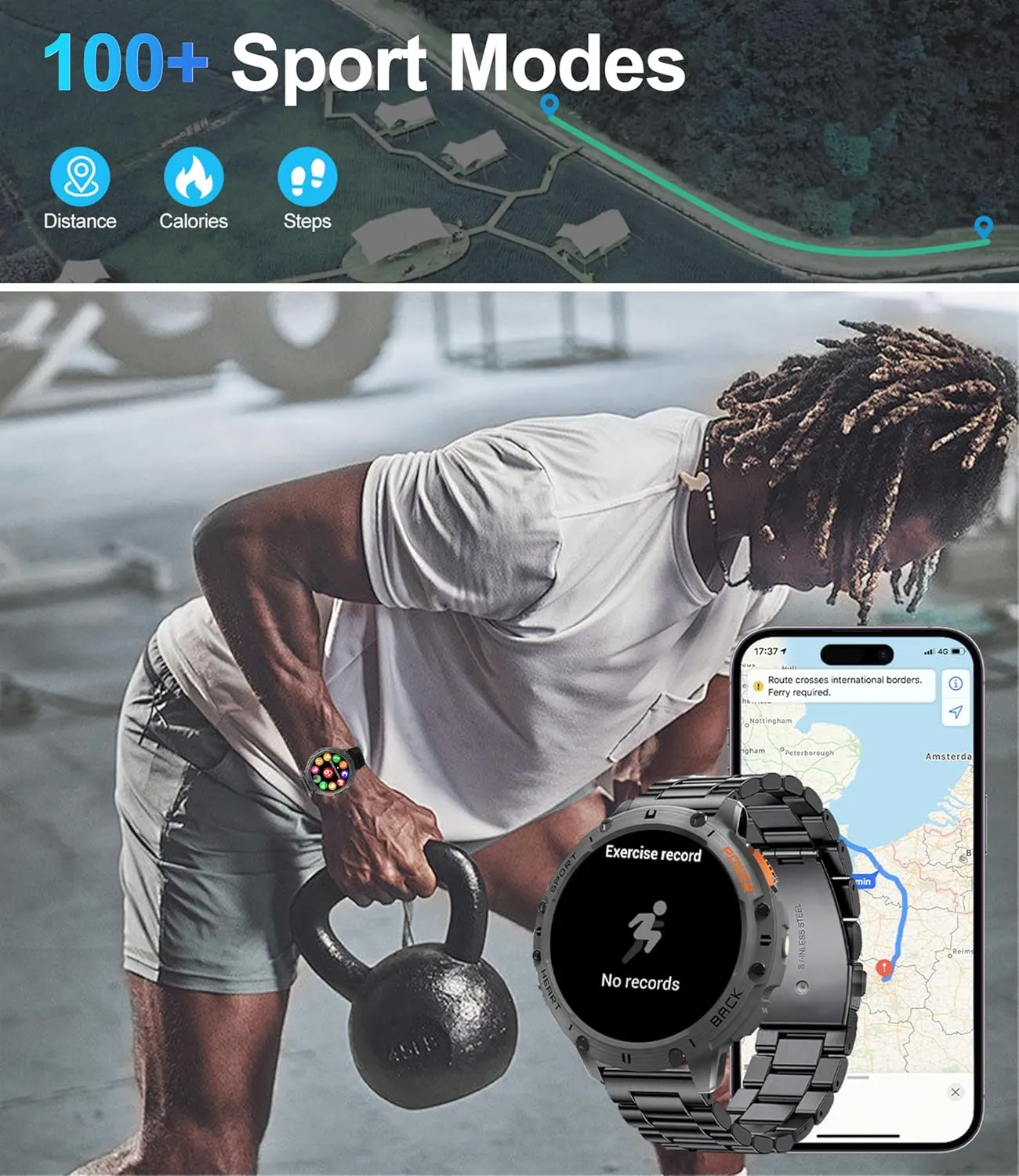 Tactical Smartwatch,5ATM Waterproof/Heart Rate Monitor/Fitness Tracker for iOS Android,3-Bead Smart Watches for Men externally with Flashlight(Answer/Make Calls),1,43" AMOLED Military Rugged 