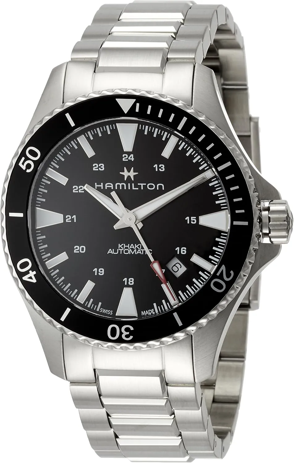 tame Steel Case | Black Dial Analog Watch | Silver Stainless Steel Bracelet (Model: H82335131) Hamilton Watch Khaki Navy Scuba Auto | Swiss Made | 40mm Stainless 