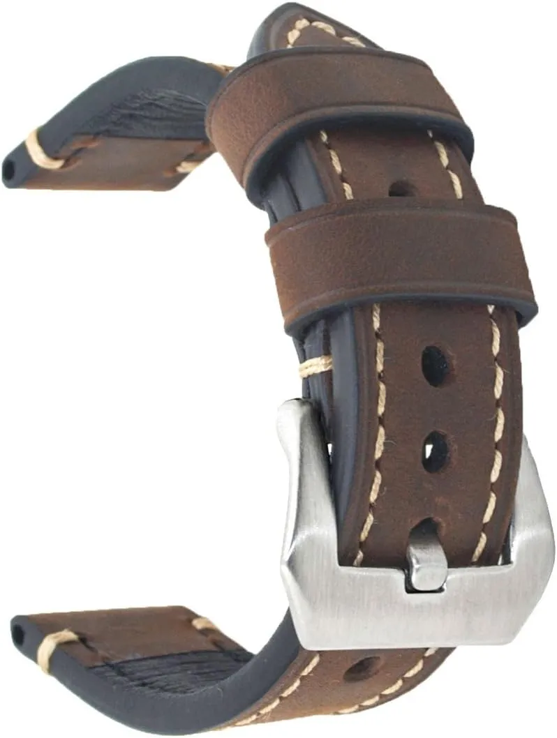 Tan Vintage Strap for Men with Stainless Buckle Dark Brown 20mm Genuine Leather Wristwatch Watch Band potash invisibly firm imagist definitive Oil 