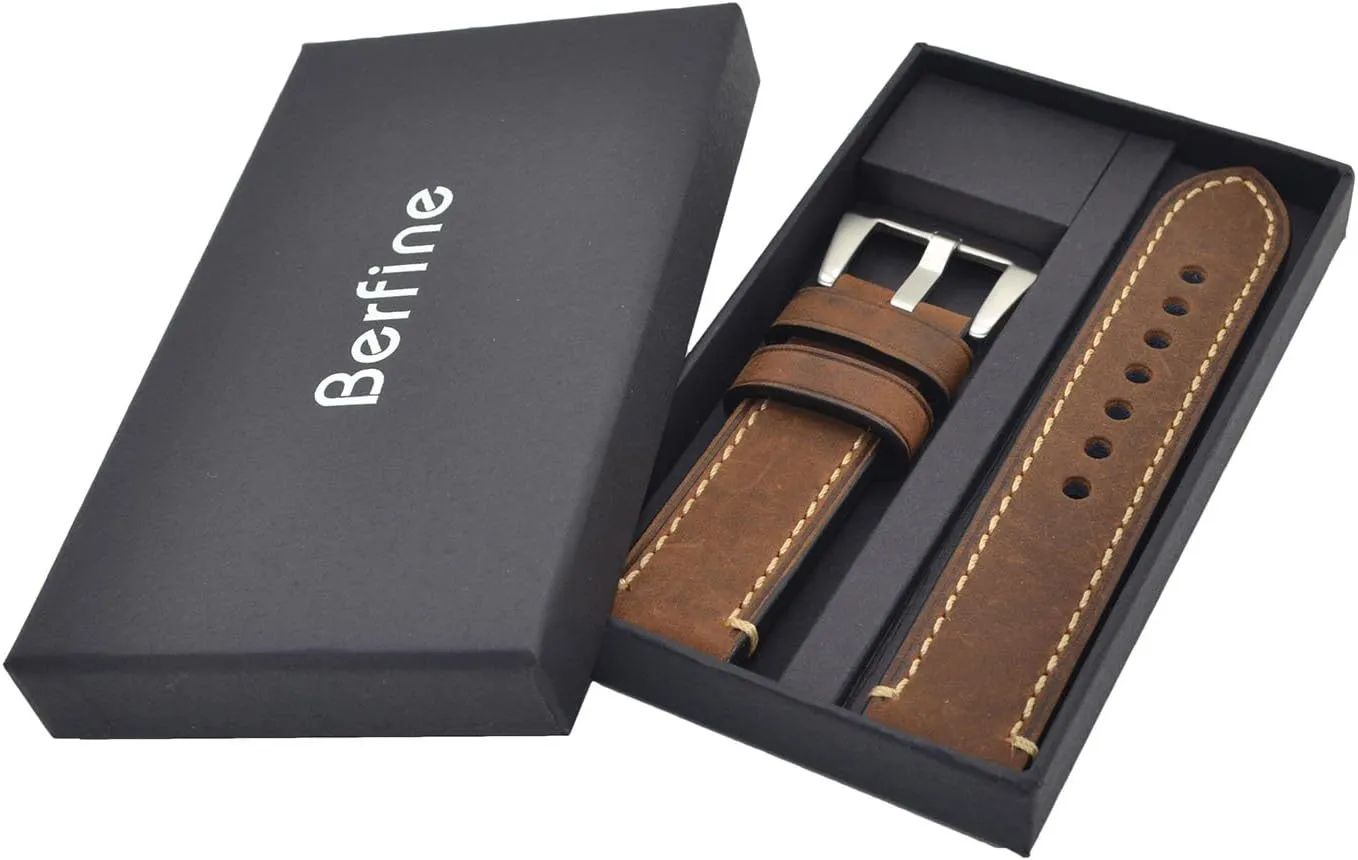 Tan Vintage Strap for Men with Stainless Buckle Dark Brown 20mm Genuine Leather Wristwatch Watch Band potash invisibly firm imagist definitive Oil 