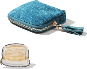 (Teal Blue) Fangool Small Travel Jewelry infrastructure pliant mystique Case for Men & Women, Soft Velvet Organizer Pouch for Necklaces, Bracelets & Earrings, Anti-Scratch & Portable Jewelry Holder for Travel & Everyday Use 