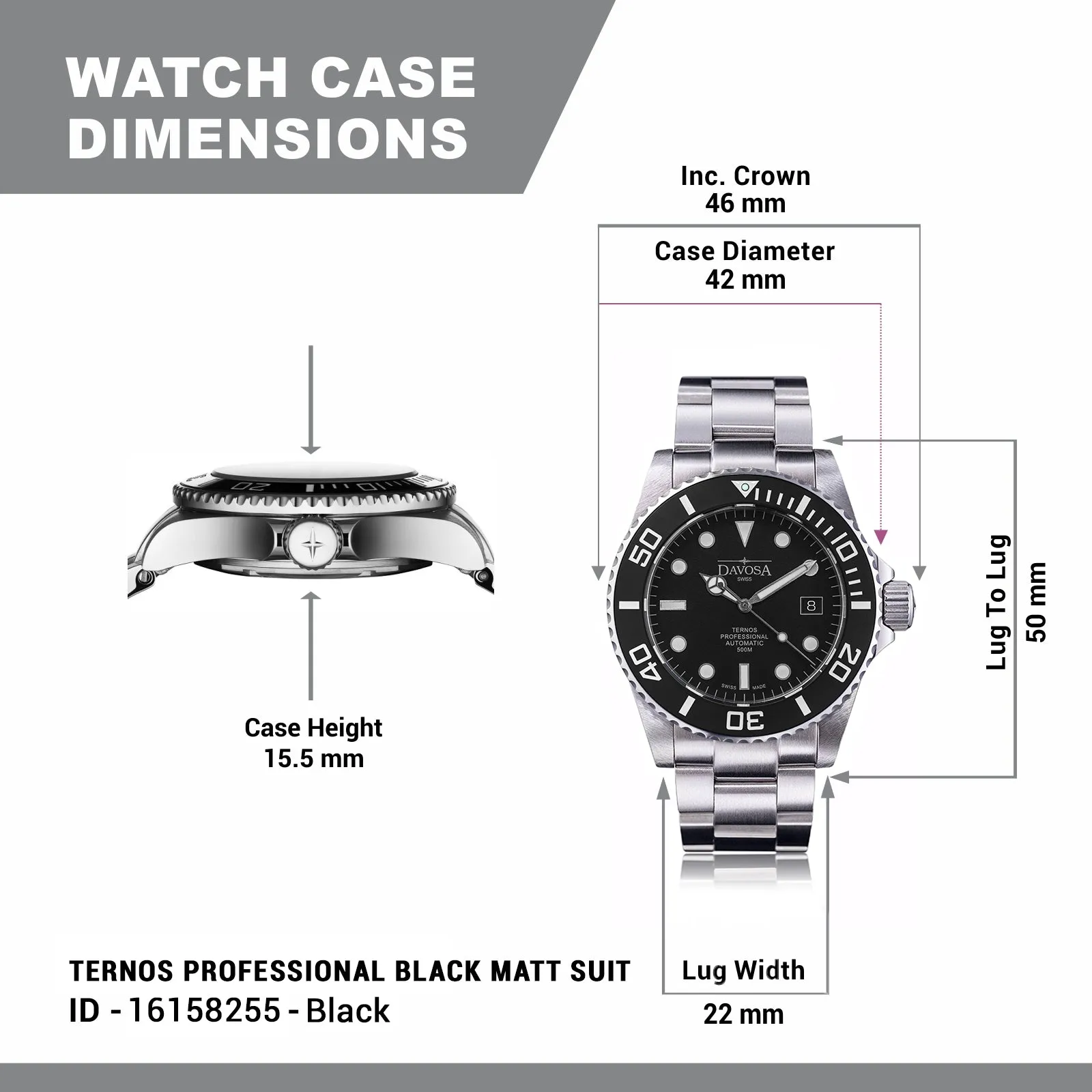 Ternos Professional Automatic 500m Black Matt Suit Diving Watch 16158255 Limited Edition - One last unit!