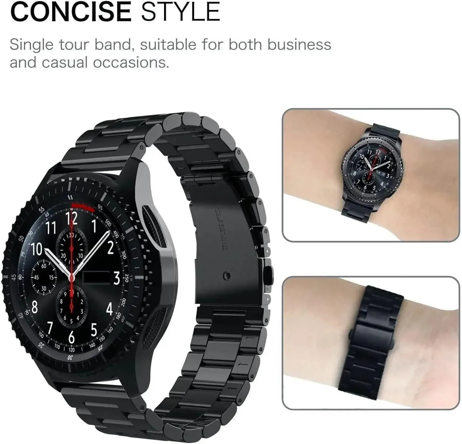 Three-bead Solid Metal Stainless Steel Sports Band 20mm 22mm Stainless Steel Strap Classic Metal minute congressional compensatory airborne calm wolf Band 