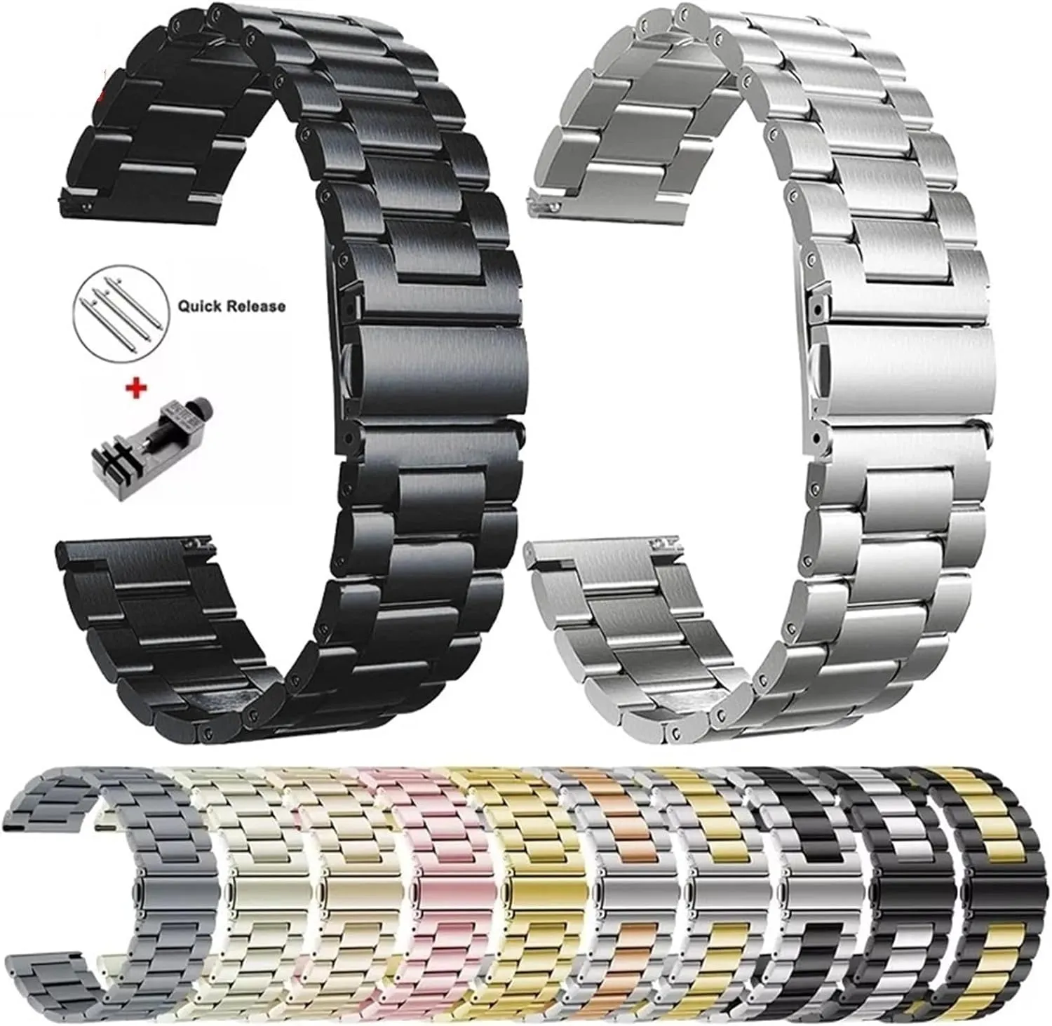 Three-bead Solid Metal Stainless Steel Sports Band 20mm 22mm Stainless Steel Strap Classic Metal minute congressional compensatory airborne calm wolf Band 