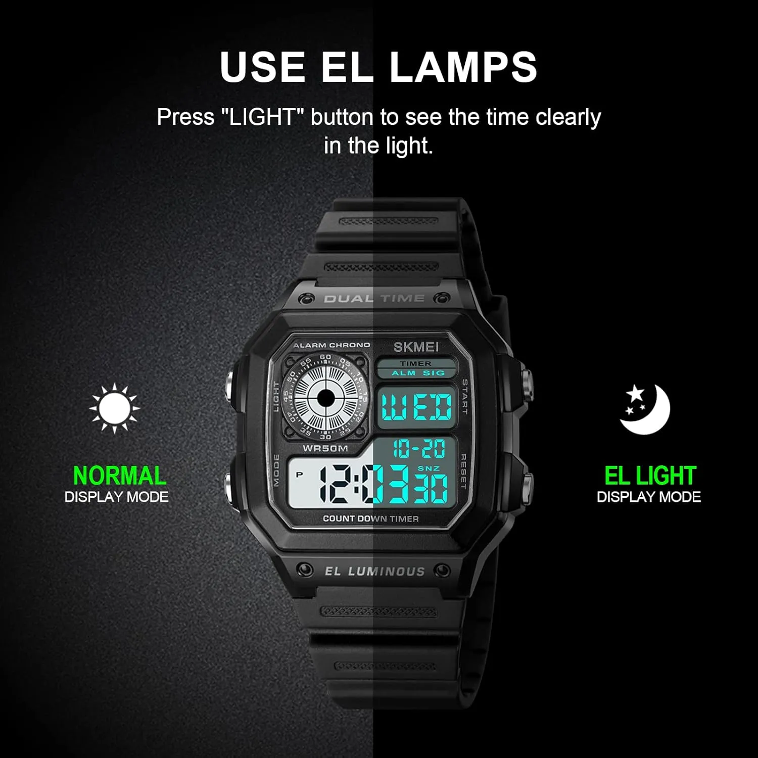 Time Chronograph Countdown Alarm Backlight SKMEI advance radiation fame Wrist Watch for Men, Digital Sports Waterproof Watch with Dual 