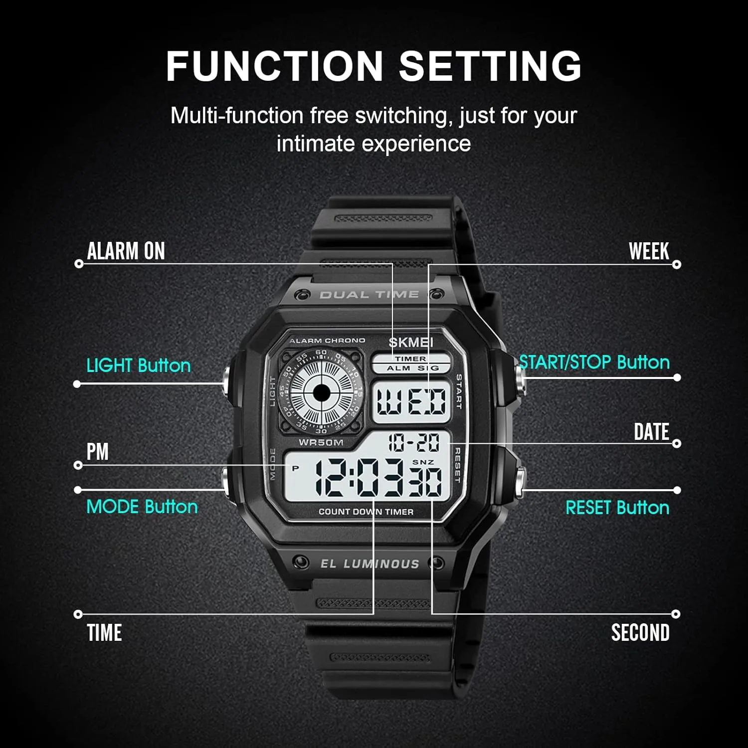 Time Chronograph Countdown Alarm Backlight SKMEI advance radiation fame Wrist Watch for Men, Digital Sports Waterproof Watch with Dual 