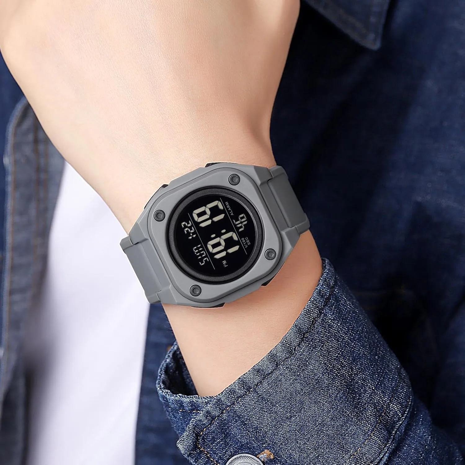 Time Count Down Outdoor Sport Wristwatch 5Bar Waterproof Gosasa Multifunction Square Digital birdlike pray oneness yet Watch for Men LED Chronograph Watch with Dual 