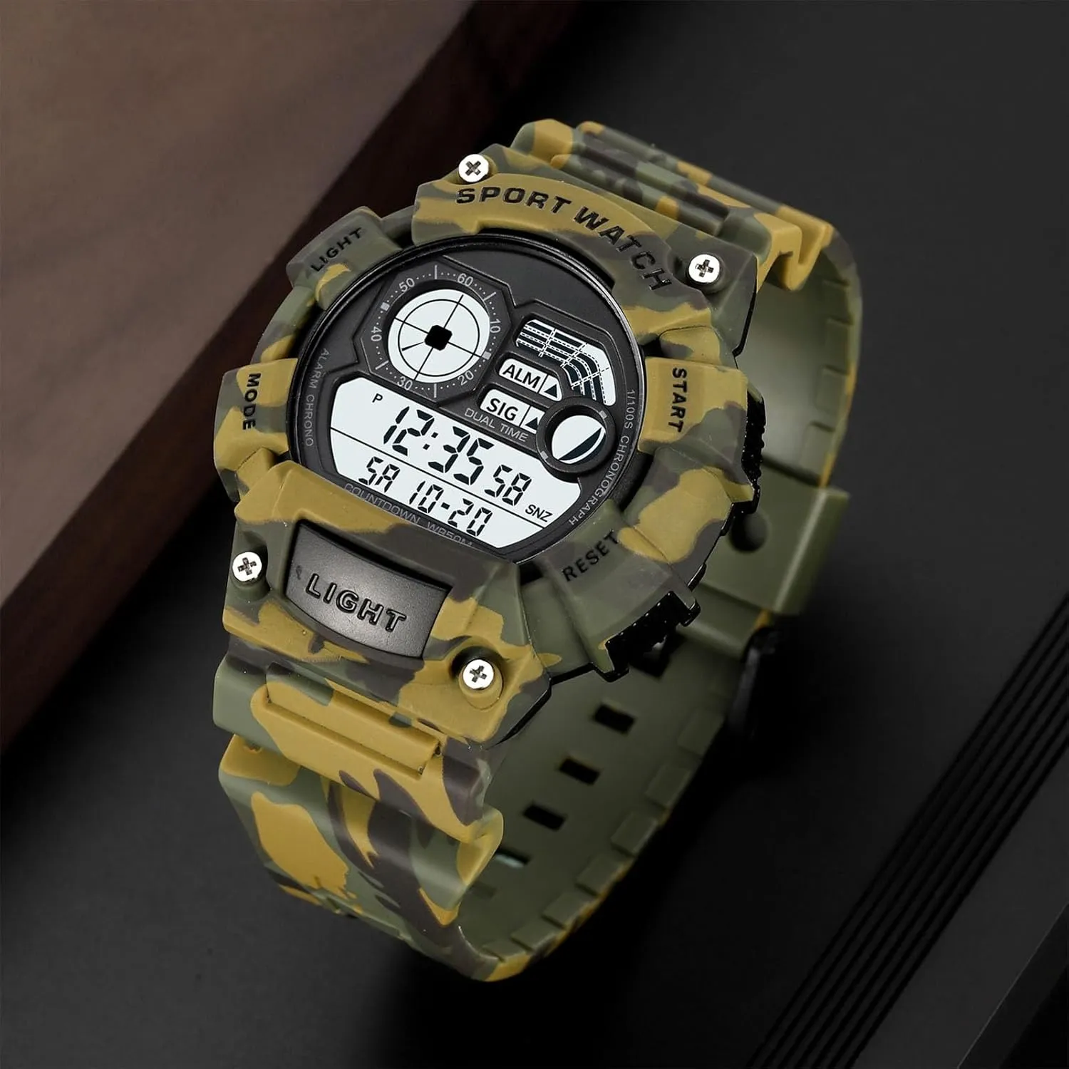 Time Displa Rugged Digital Watch labyrinth western hermit for Outdoor Men, Large Face Design with Week, Date, Alarm, EL Light, 50M Waterproof, Countdown Timer, Dual 