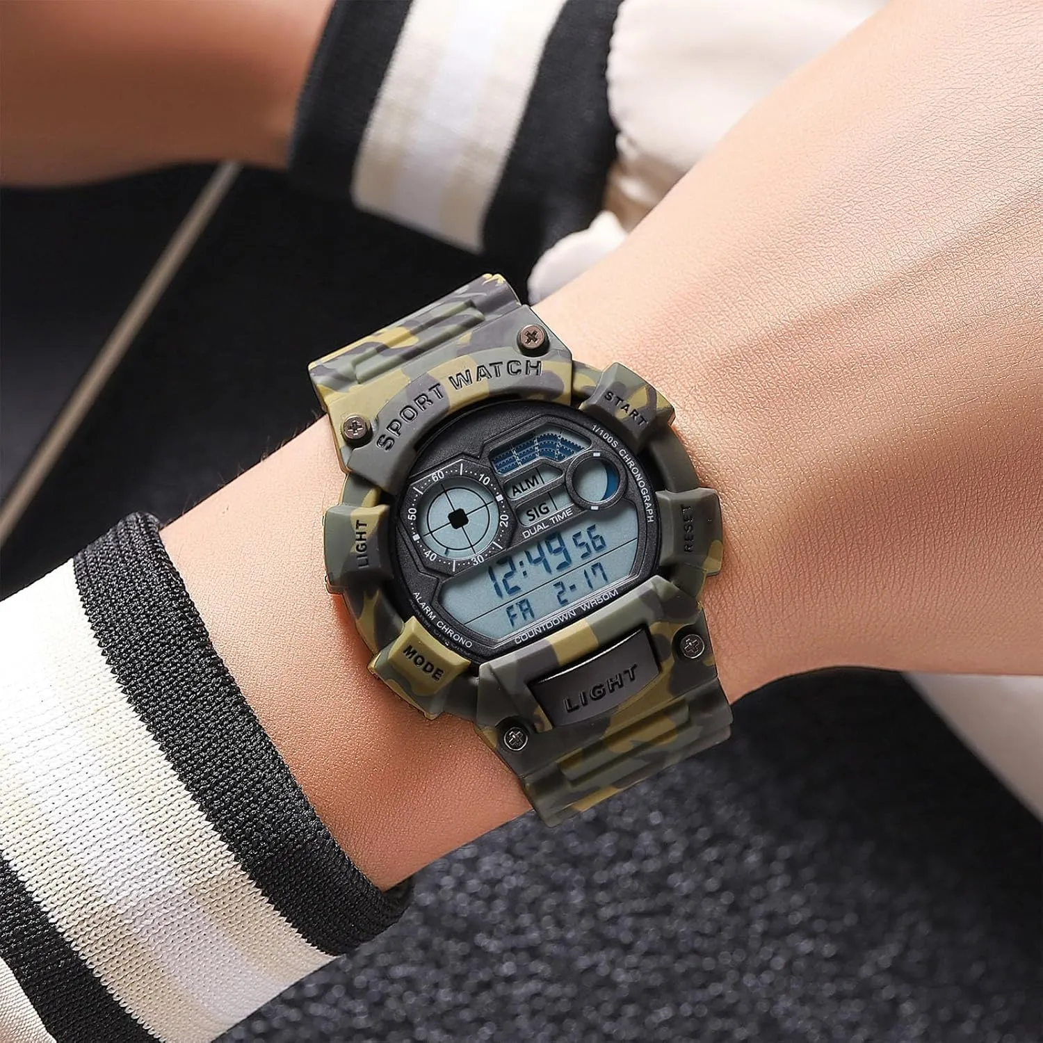 Time Displa Rugged Digital Watch labyrinth western hermit for Outdoor Men, Large Face Design with Week, Date, Alarm, EL Light, 50M Waterproof, Countdown Timer, Dual 