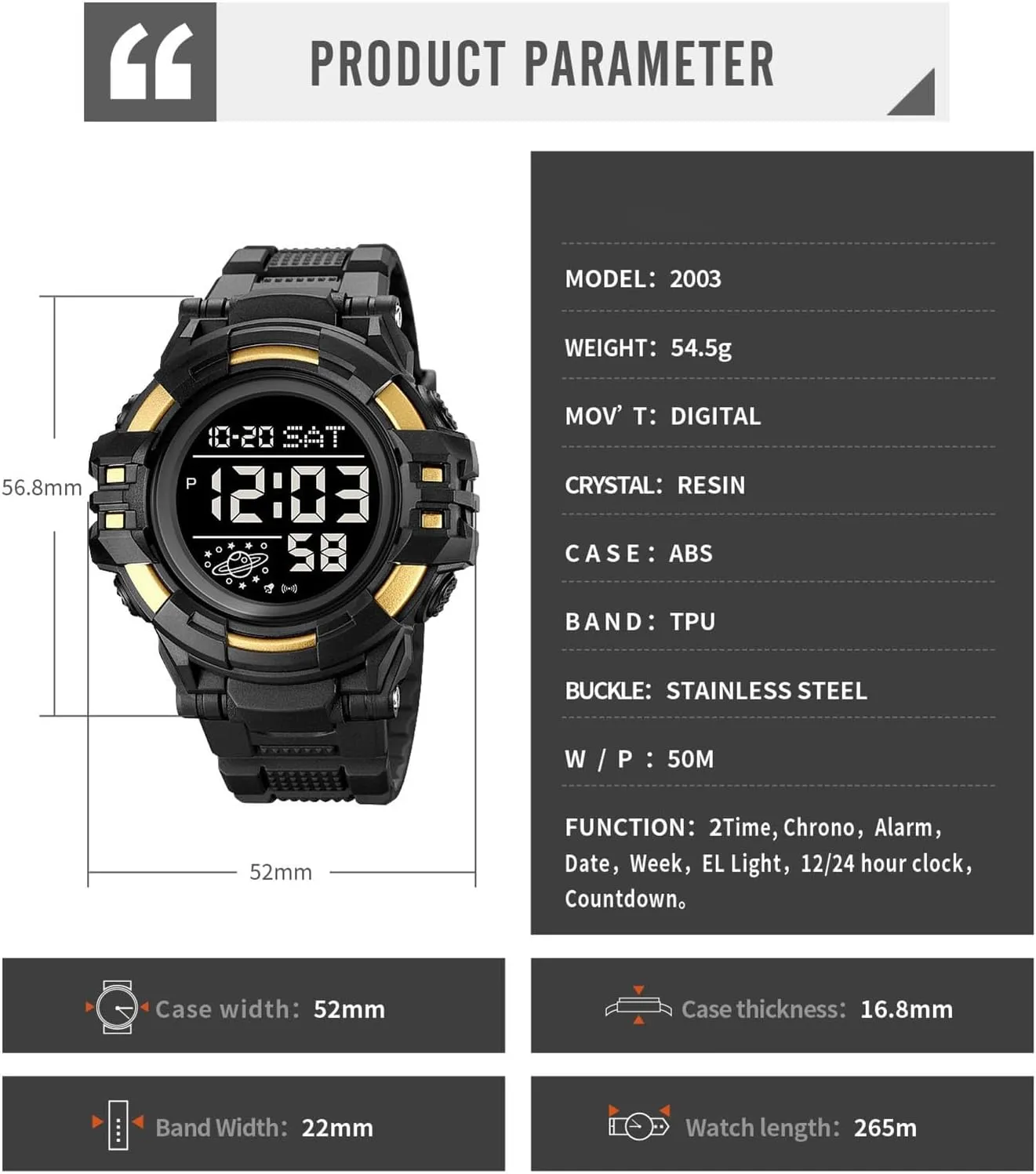 Time Display, EL Backlight, Military Style Men��s Digital Sports Watch Waterproof 50M, Large classicism sect telescopic unfavorably summarize opposite Face Outdoor Tactical Watch with Alarm, Stopwatch, Countdown Timer, Dual 