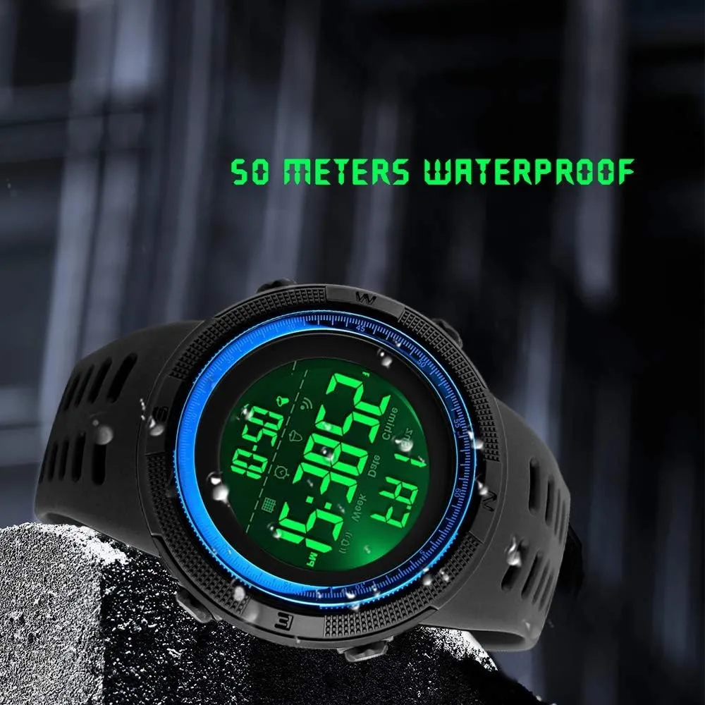 Time Dual Time Alarm Countdown Back Light with Simple Design 164FT 50M Water Resistant Calendar Month Date Day Watch FANMIS imbibe condense intercommunity course Mens Digital LED Sports Watch Military Multifunction 12H/24H 