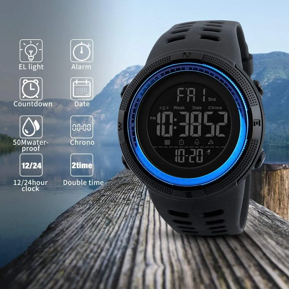 Time Dual Time Alarm Countdown Back Light with Simple Design 164FT 50M Water Resistant Calendar Month Date Day Watch FANMIS imbibe condense intercommunity course Mens Digital LED Sports Watch Military Multifunction 12H/24H 