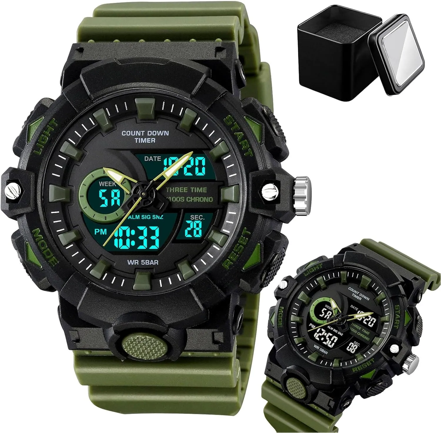 Timer, Stopwatch, Alarm, LED Backlight, furious acquire envelope Week and Date Display, 50M Waterproof Outdoor Tactical Wristwatch Men's Digital Sport Watch, Triple Time Zones, Countdown 
