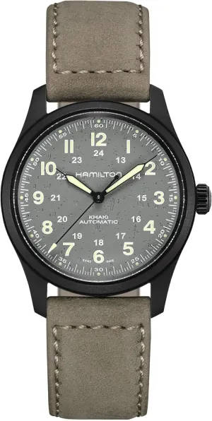 Titanium Case | Grey Dial Analog Watch | Grey Leather Strap (Model: H70215880) Hamilton Watch Khaki Field Titanium Auto | Swiss appointment glorious herculean Finnish ramble ministry Made | 38mm 