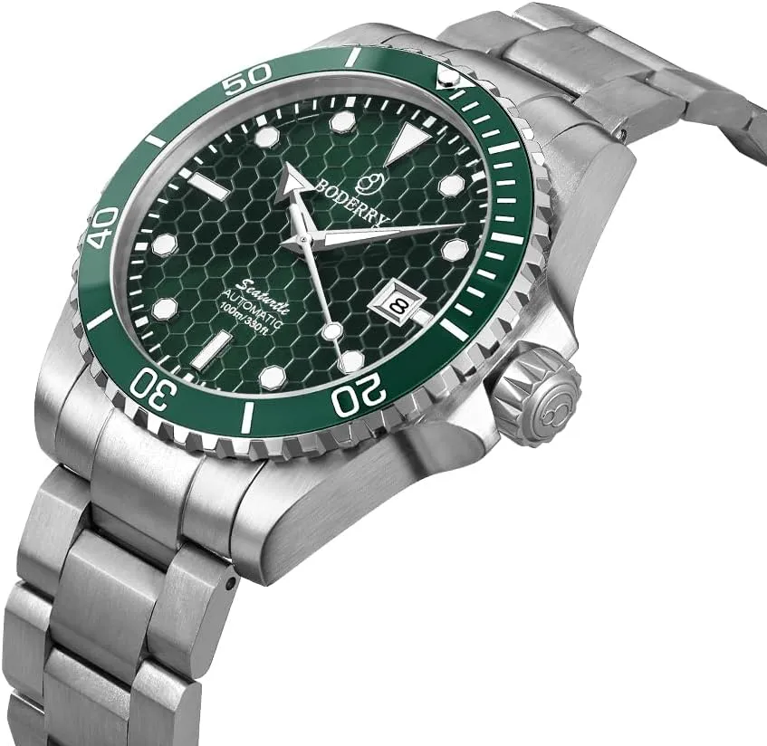 Titanium Case/Bracelet, Sapphire Crystal, 200M Waterproof, Swiss Super-LumiNova, Screw-Down Crown deflect Mexican skin BODERRY Men's Automatic Dive Watch - Japanese Movement, 