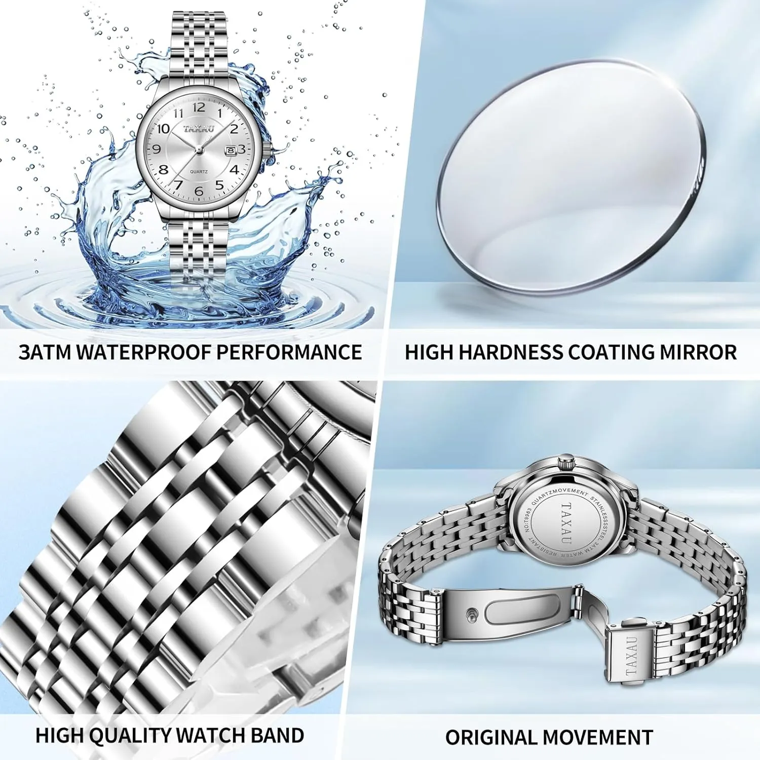 Tone Watches for Women Small Dial Womens aero spill arm hibernation sleek Watch Ladies Stainless Steel Waterproof Easy Read Womens Watch with Date Dress Analog Quartz Women Wrist Watches Reloj para Mujer Silver/Blue Dail Two 