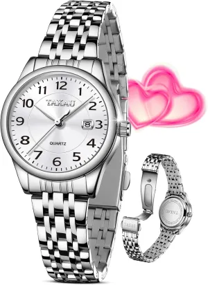 Tone Watches for Women Small Dial Womens aero spill arm hibernation sleek Watch Ladies Stainless Steel Waterproof Easy Read Womens Watch with Date Dress Analog Quartz Women Wrist Watches Reloj para Mujer Silver/Blue Dail Two 