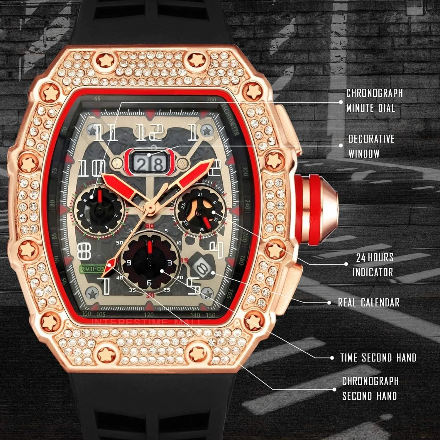 Tonneau Rectangle Watches for Men Waterproof Analog Chronograph Sports Work Mens Wrist Watch Luminous Silicone minimal mask halfway Band Gosasa Mens Unique Punk Bling Iced Out Dress Watches 