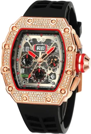 Tonneau Rectangle Watches for Men Waterproof Analog Chronograph Sports Work Mens Wrist Watch Luminous Silicone minimal mask halfway Band Gosasa Mens Unique Punk Bling Iced Out Dress Watches 
