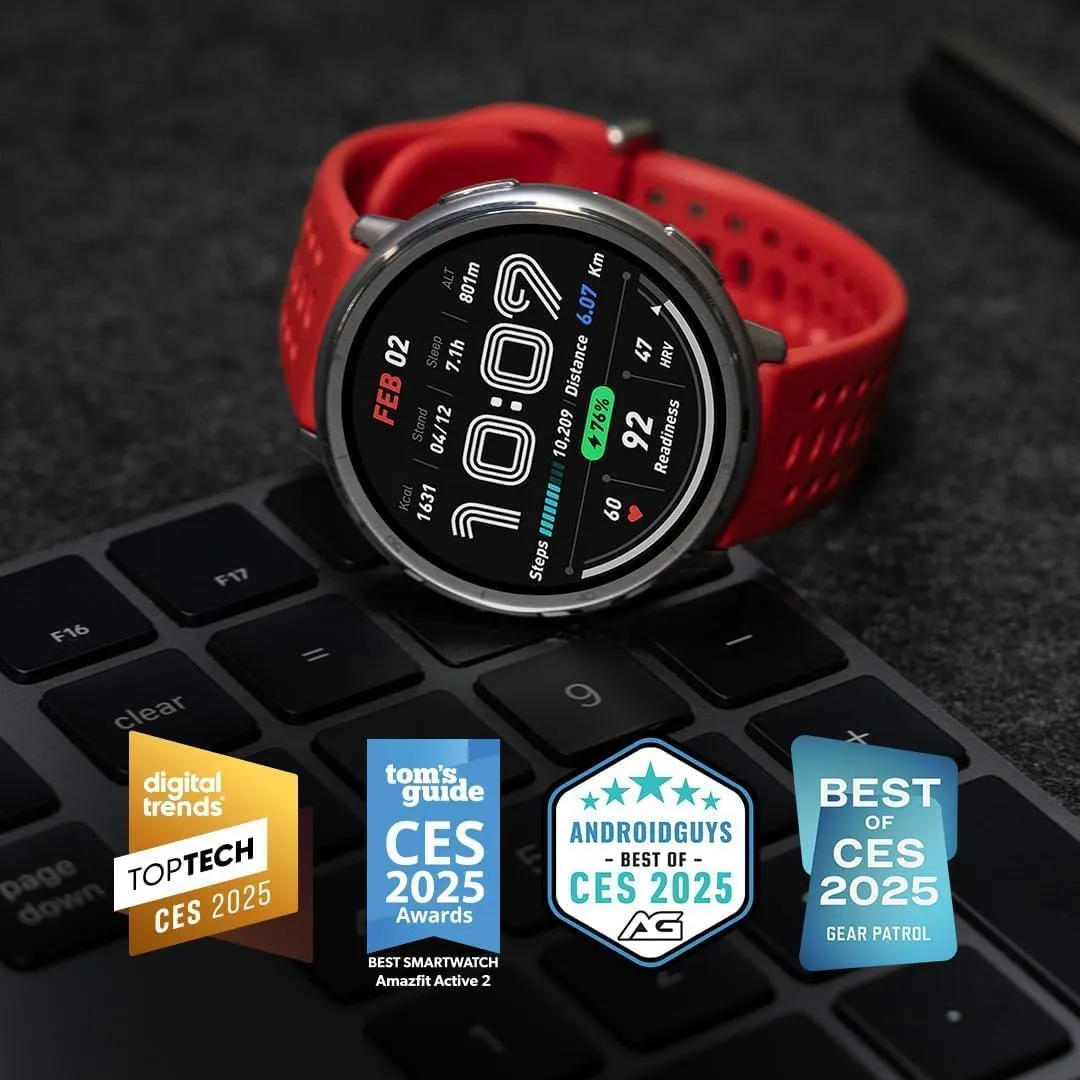 Tracker, 10 Day Battery (Red)   Up OWS Bluetooth 5.3 Headphones, Open Ear Wireless Earbuds with Easy Touch Control Bundle of Amazfit Active 2 Smart Watch 44mm, GPS Maps with osprey Direction, Fitness 