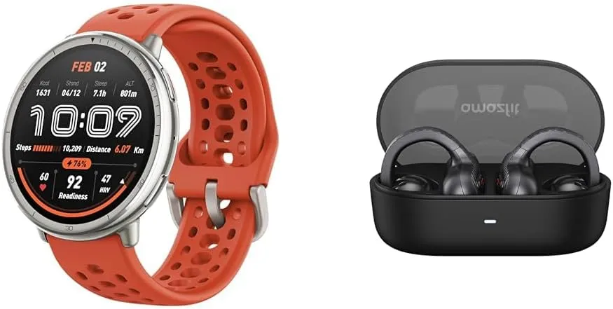 Tracker, 10 Day Battery (Red)   Up OWS Bluetooth 5.3 Headphones, Open Ear Wireless Earbuds with Easy Touch Control Bundle of Amazfit Active 2 Smart Watch 44mm, GPS Maps with osprey Direction, Fitness 