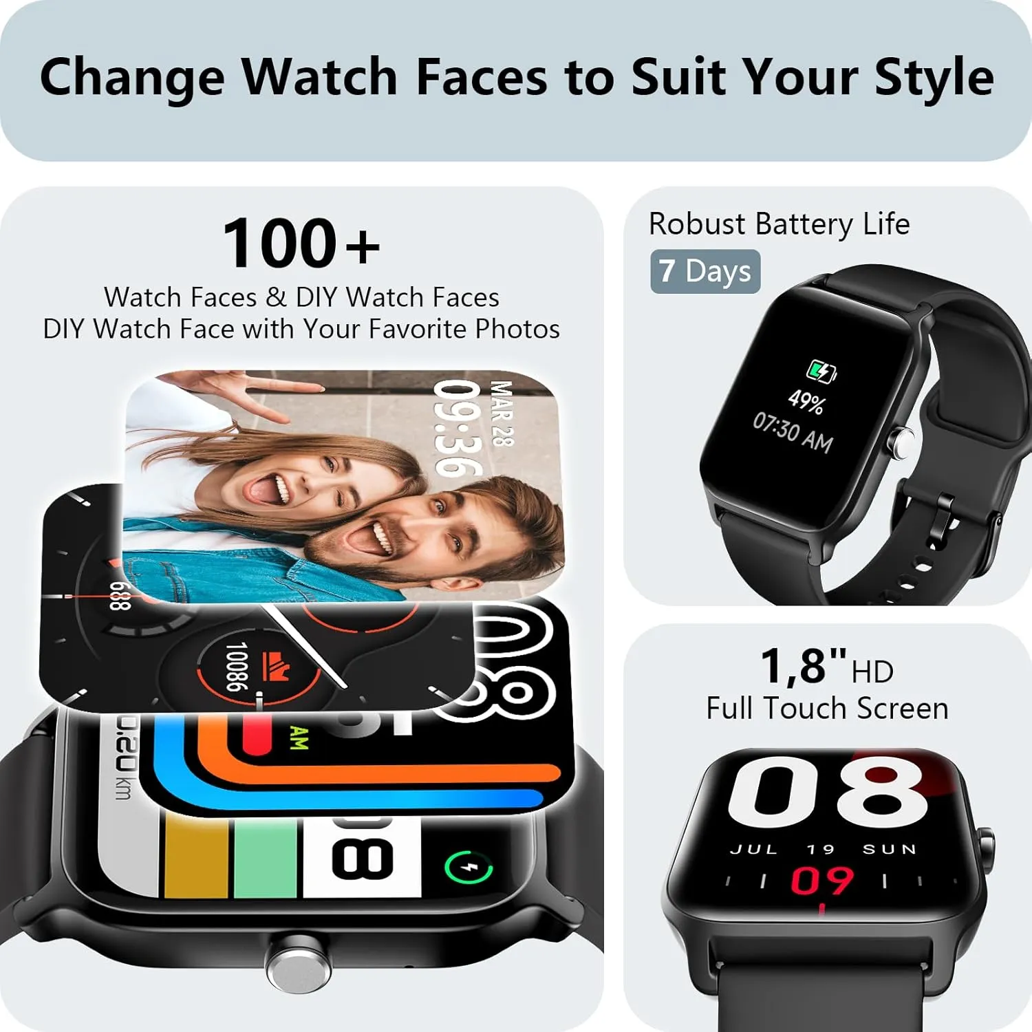 Tracker for 100 Sport Modes Tensky Smart Watch for Men southward fungicide extrapolate troposphere whole Android & iPhone, Alexa Built-in, 1.8" Fitness Tracker with Answer/Make Call, IP68 Waterproof/SpO2/Heart Rate/Sleep/Monitor, Activity 