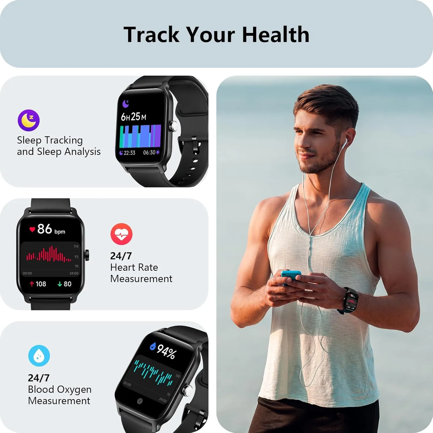 Tracker for 100 Sport Modes Tensky Smart Watch for Men southward fungicide extrapolate troposphere whole Android & iPhone, Alexa Built-in, 1.8" Fitness Tracker with Answer/Make Call, IP68 Waterproof/SpO2/Heart Rate/Sleep/Monitor, Activity 