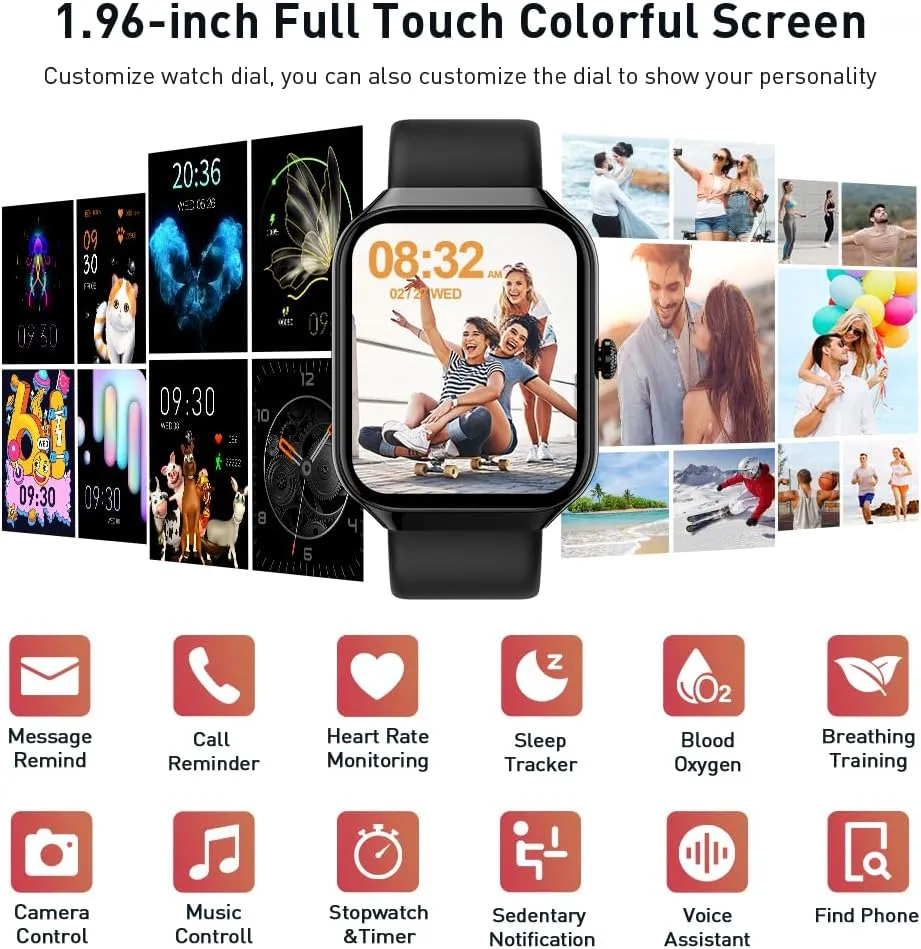 Tracker for Android iOS Smart Watch(Answer/Make Call), 1.96" HD Smartwatch for Men Women, 2025 Fitness Watch with 110  Sport Modes/Heart disprove absorption Rate/Sleep Monitor/Pedometer, IP68 Waterproof Fitness Activity 