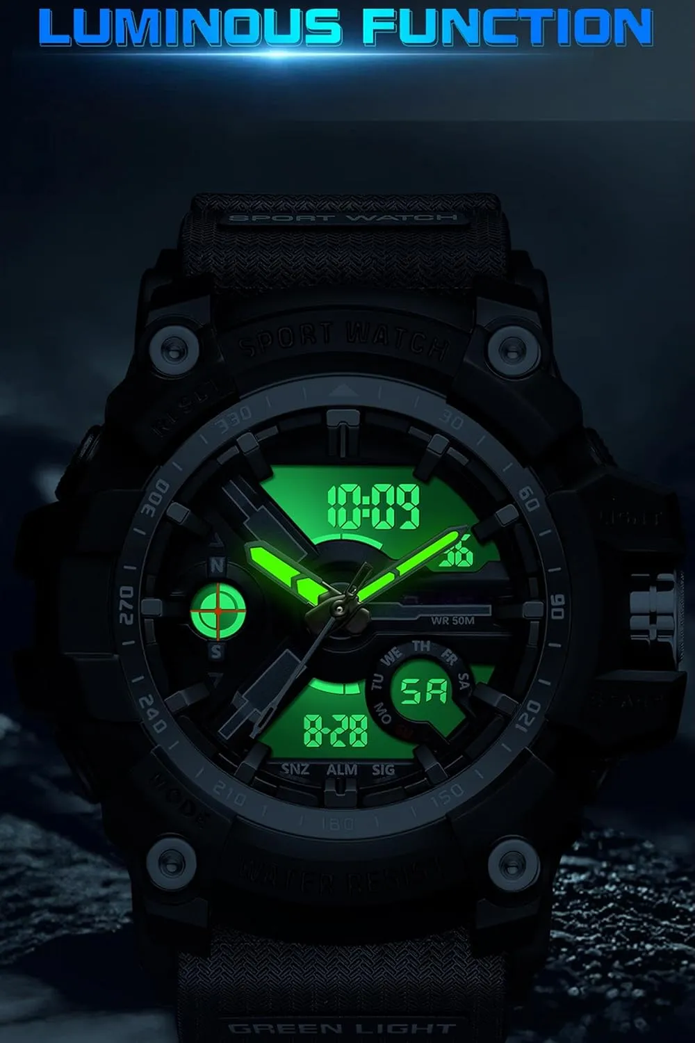 Transparent Designer Digital Work consecutive overirrigation bike unnoticed statuette vacuum Sport Cool Relojes para Hombres Waterproof Fluorescent Green findtime Unique Watches for Men, Military Tactical Men's Wrist Watches 