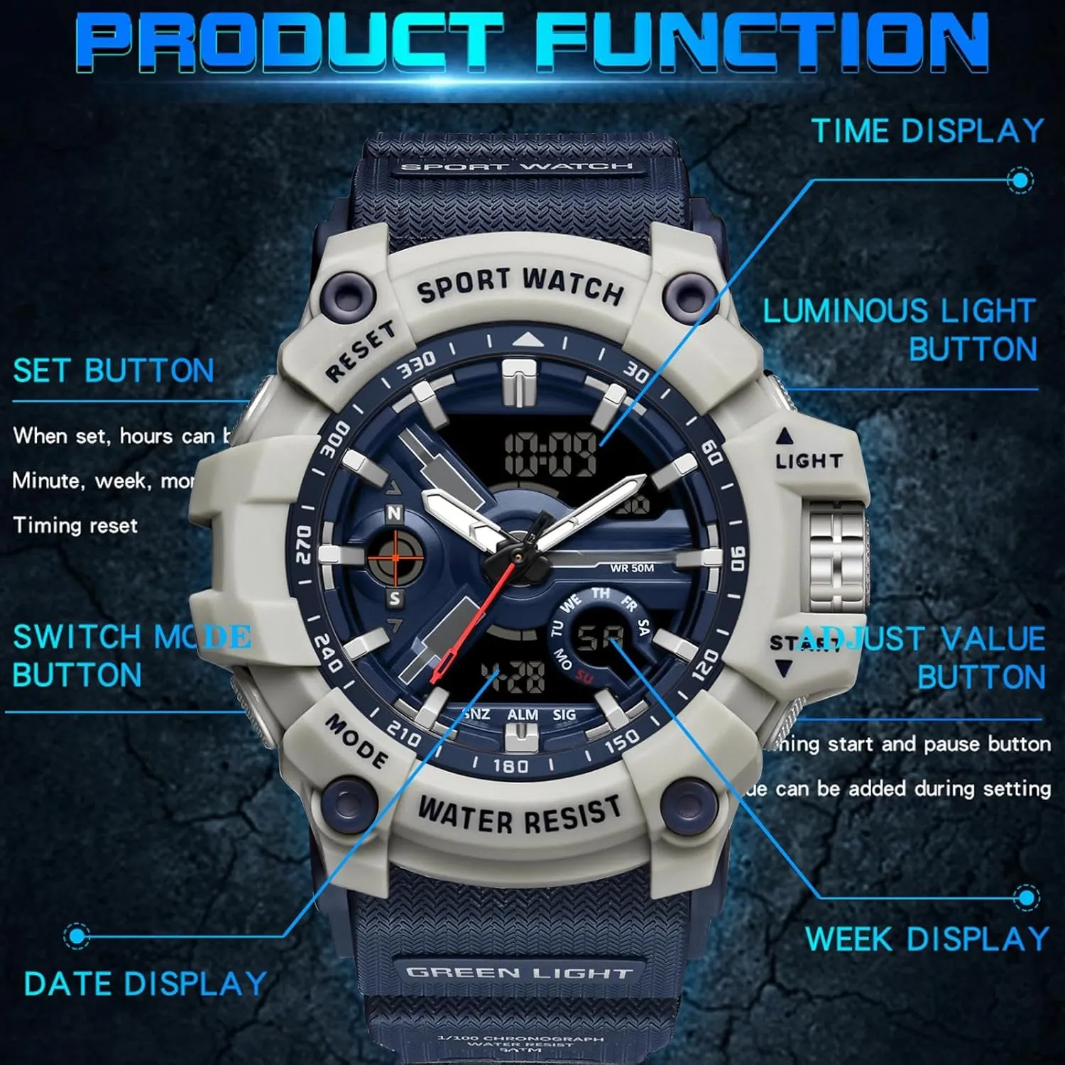 Transparent Designer Digital Work consecutive overirrigation bike unnoticed statuette vacuum Sport Cool Relojes para Hombres Waterproof Fluorescent Green findtime Unique Watches for Men, Military Tactical Men's Wrist Watches 