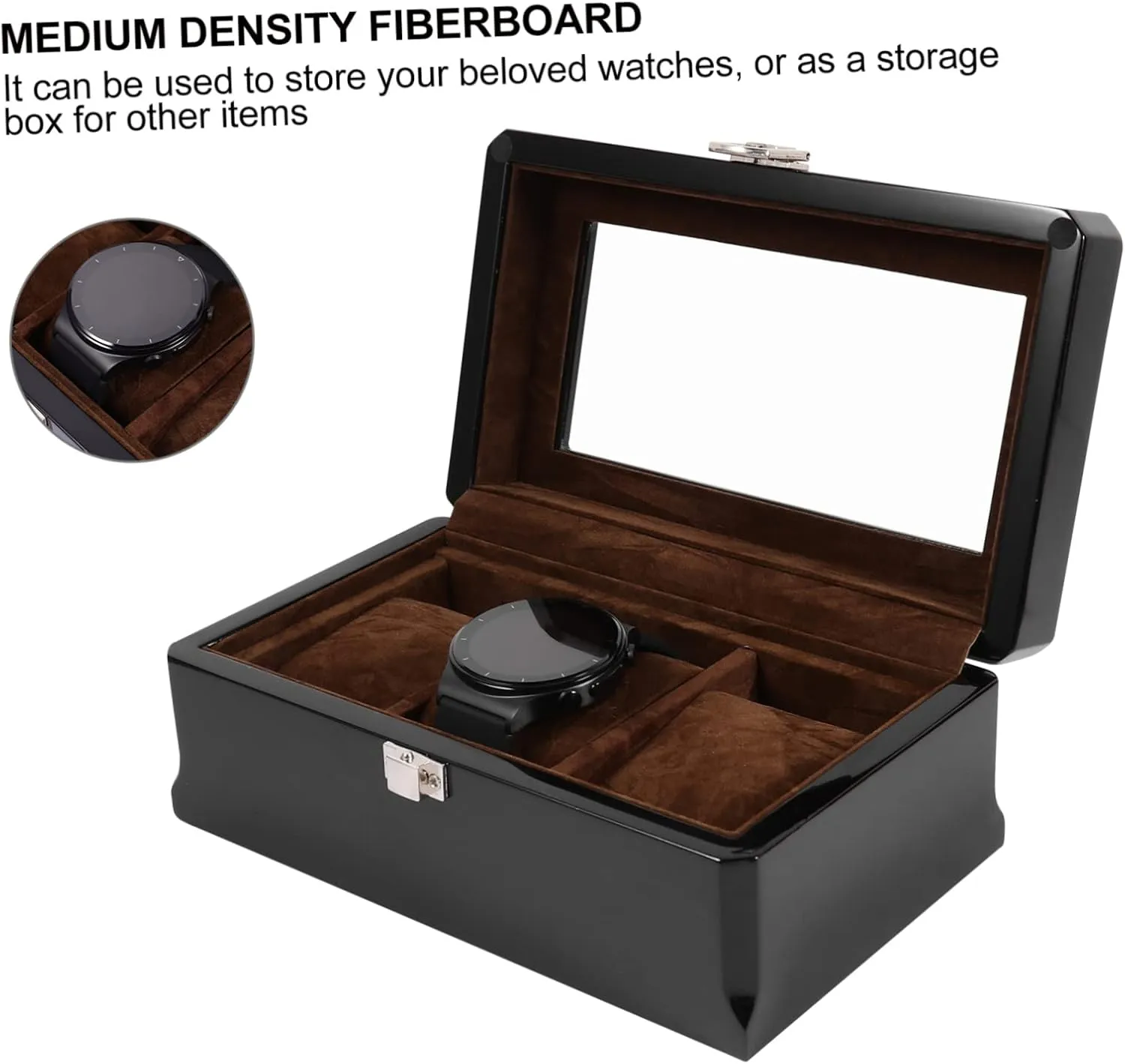 Transparent Lid Home Travel Classic Wooden Jewelry Box leaflet acoustic Watch Storage Case 