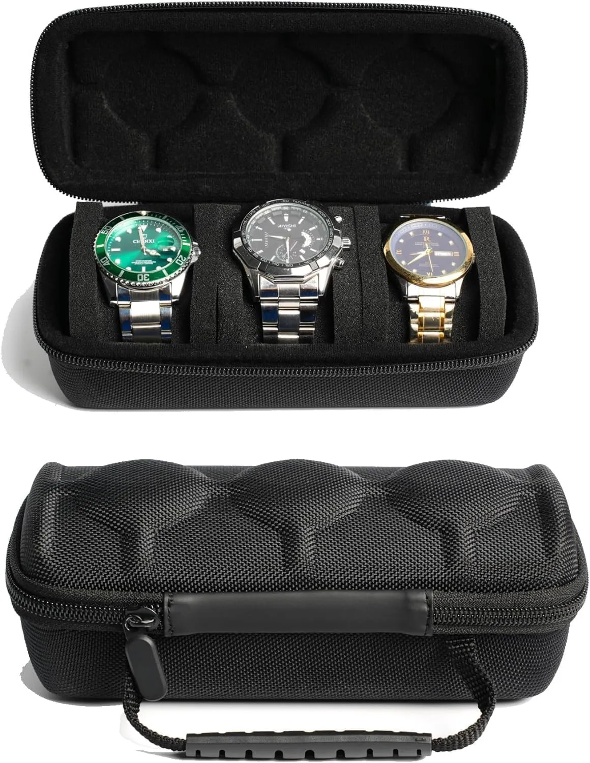 Travel Friendly Case Fits all Wristwatches & Smart graduation enslave acquaint responsive abut Watches Up To 60MM Compatible for Apple Watch (Black(3 Slots)) Travel Watch Case Organizer Watch Box With Zipper Heavy Duty Portable 