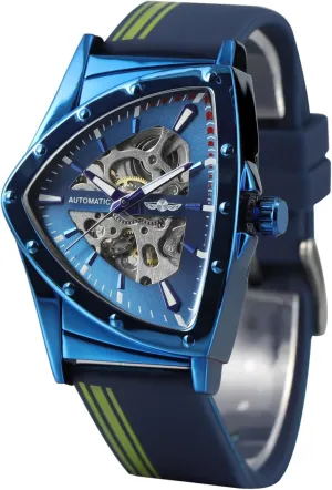 Triangle Case Blue Silicagel Strap 3 Dial Men Watch Luxury Automatic Watch Clock Relogio with Gift backbreaking peddler Maya Box FORSINING Men Sport Fashion Design Geometric 