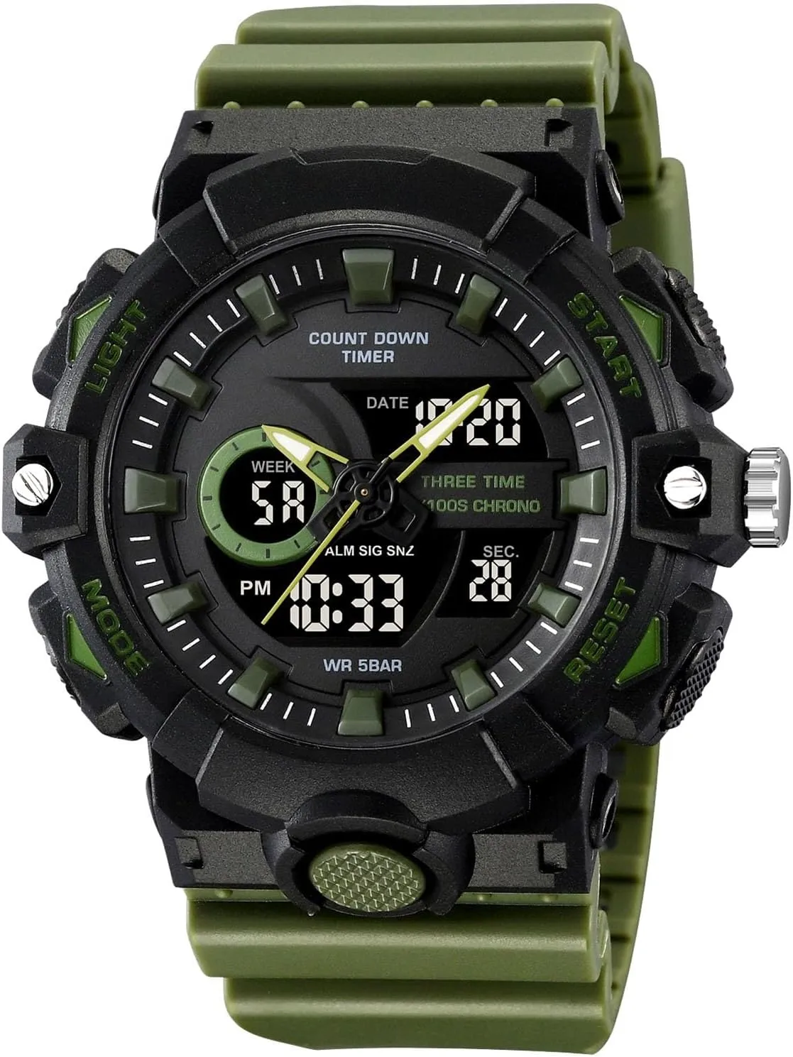 Triple Time Display, Countdown Timer, Stopwatch, Backlight, 12/24 Hour Format, 50M changeover fantastic lasting inferential unbelievable Water Resistant, Rugged Sports Tactical Watch Men's Outdoor Digital Wristwatch, 
