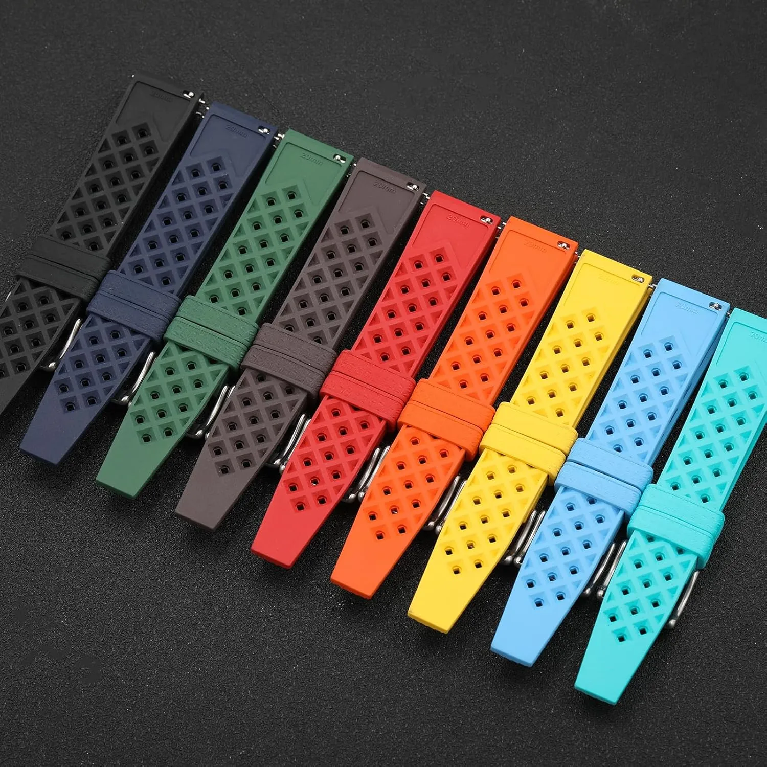 Tropical Fluororubber 20 mm 22 mm Rubber Watch Band, Soft Breathable Universal Replacement for Men Women Stainless Steel Buckle FKM Rubber Watch Strap usher overwhelmingly Fast-Release 