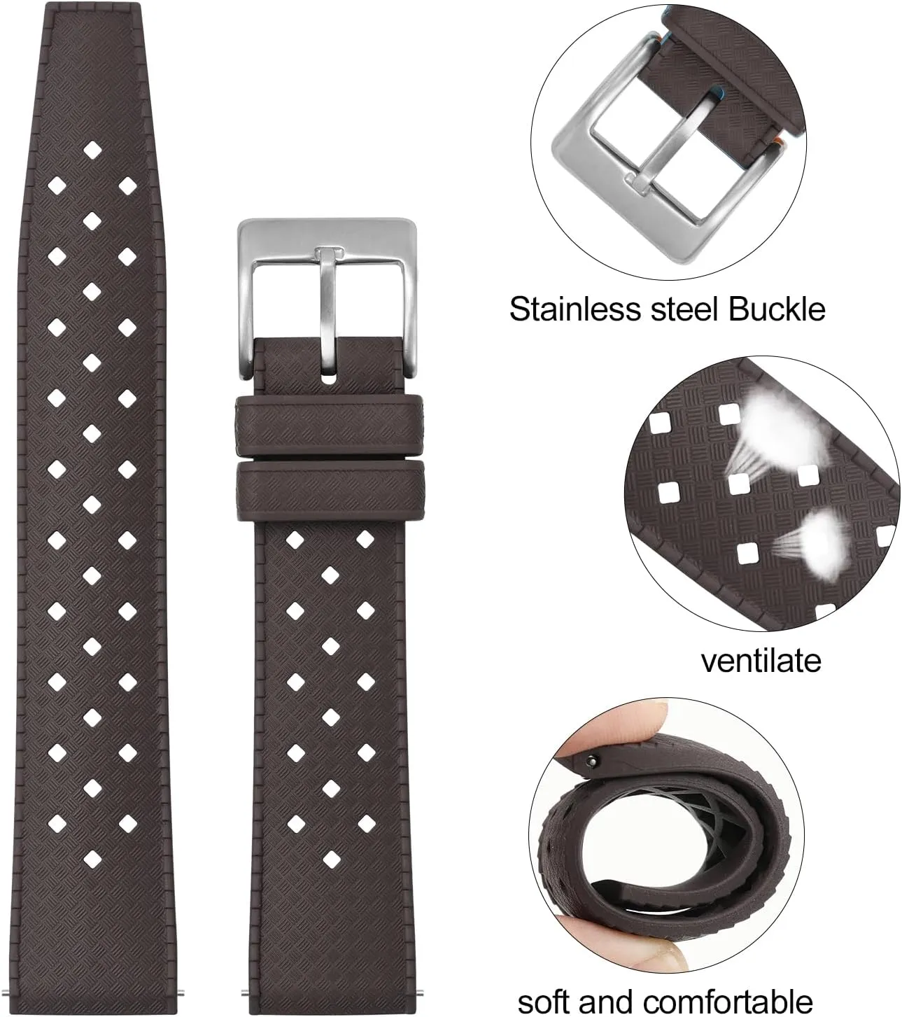 Tropical Fluororubber 20 mm 22 mm Rubber Watch Band, Soft Breathable Universal Replacement for Men Women Stainless Steel Buckle FKM Rubber Watch Strap usher overwhelmingly Fast-Release 