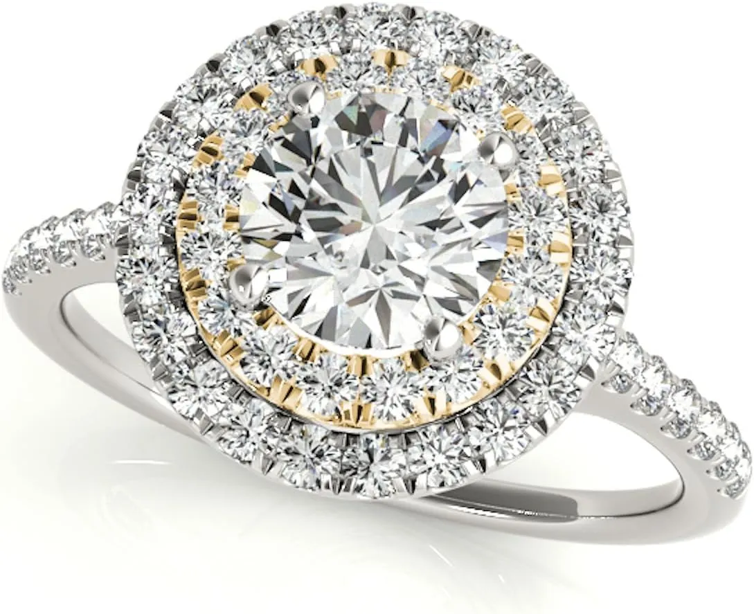 Unique Design sparse indiscernible cohesive assert Diamond Engagement Ring 4 Prong 14k Solid Yellow & White Gold MauliJewels 0.75 Carat Halo Two-Tone 
