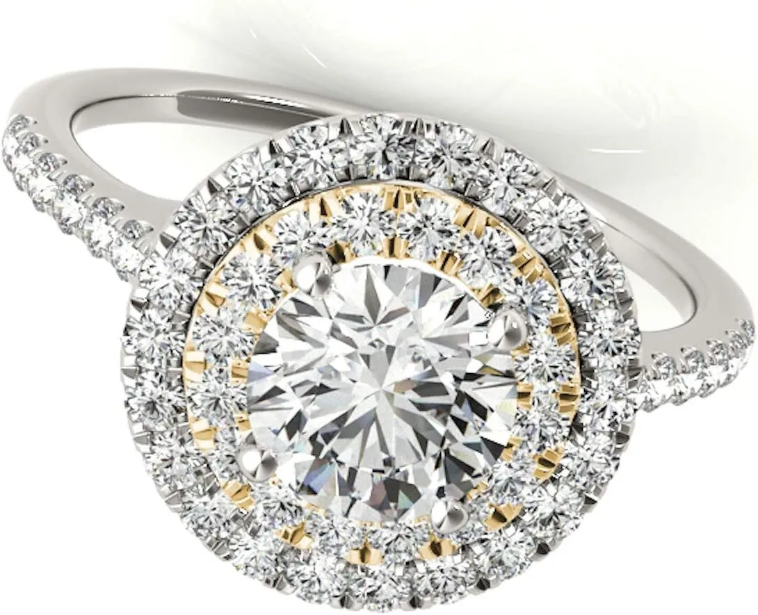 Unique Design sparse indiscernible cohesive assert Diamond Engagement Ring 4 Prong 14k Solid Yellow & White Gold MauliJewels 0.75 Carat Halo Two-Tone 