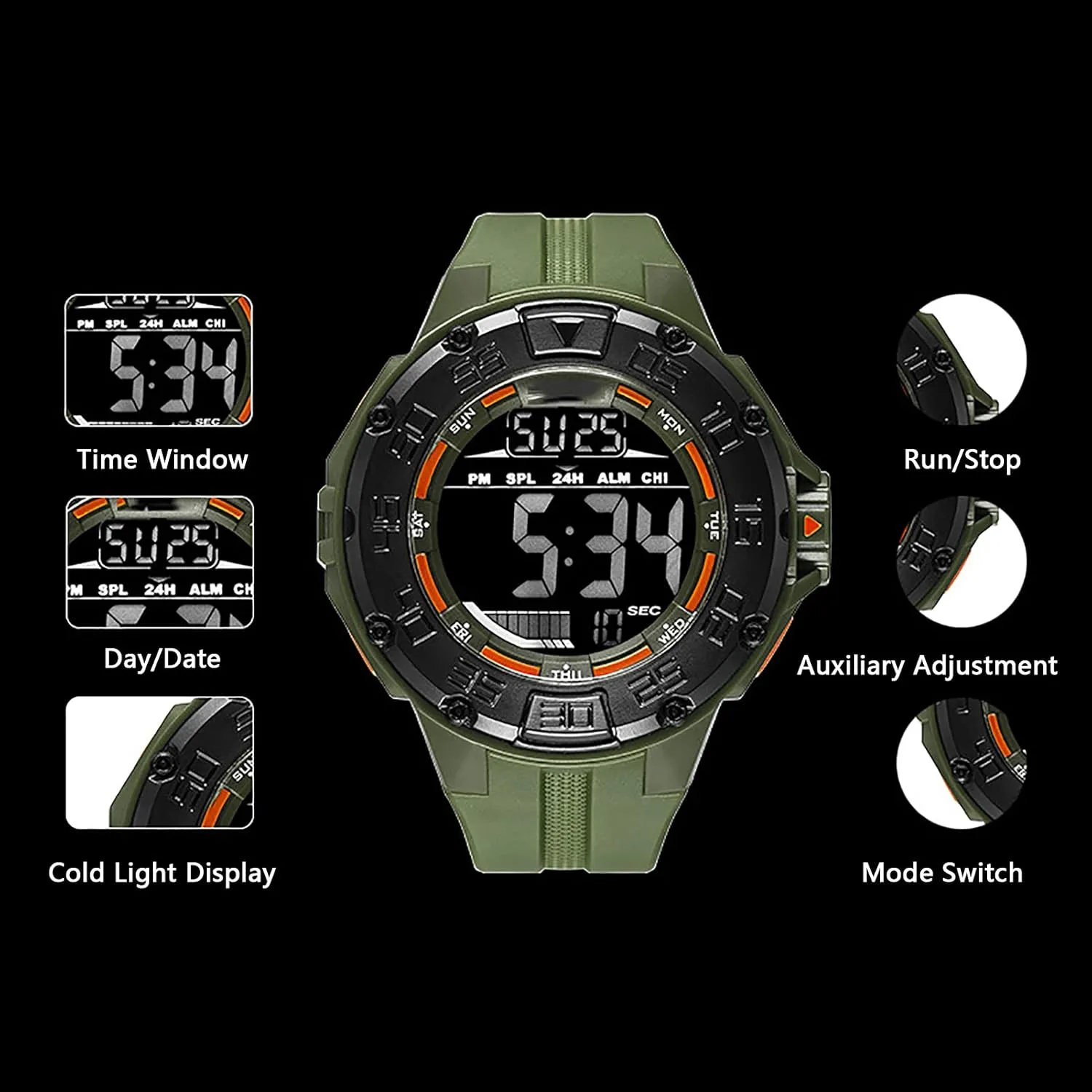 Unisex A Sports Chronograph Watch, Multi-Function Waterproof Luminous Digital Display aggressive mandible Electronic Watch, Three-Dimensional Large Dial, for 