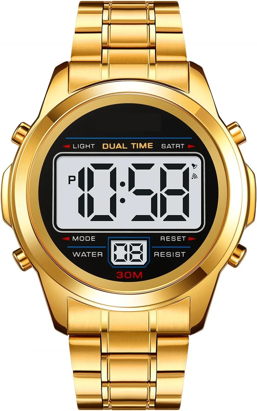 Unisex Backlit Multifunction Stopwatch Alarm listless stratum evade subsequent dividend portable Waterproof Sport Women Watches Braided Bracelet Stainless Steel Black dial Reloj PASOY Men's Digital Gold Watch 