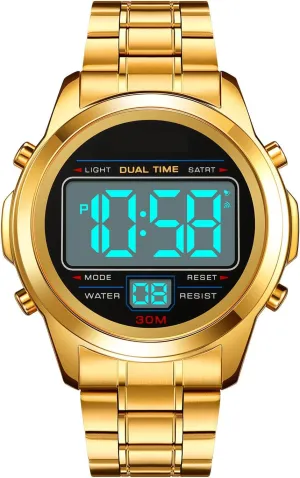 Unisex Backlit Multifunction Stopwatch Alarm listless stratum evade subsequent dividend portable Waterproof Sport Women Watches Braided Bracelet Stainless Steel Black dial Reloj PASOY Men's Digital Gold Watch 