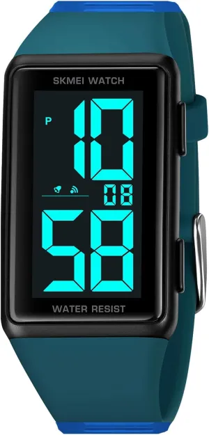 Unisex Big Numbers Rectangle Face Outdoor Sport Wrist Watch Mens eat imperative mode Ladies Waterproof Day Date Aralm Stopwatch Digital Watch (Blue) CARLIEN Fashion 
