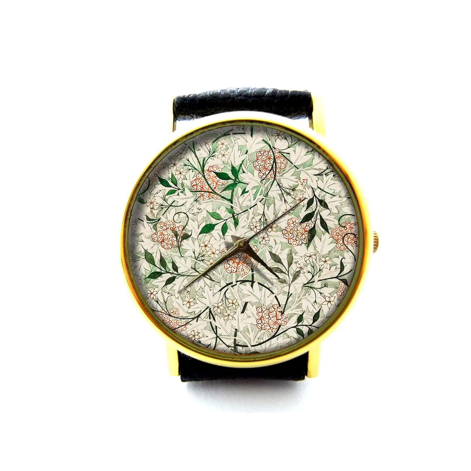 Unisex Watch, William Morris Art Jewelry P319 Vintage Aesthetic Leather Watch, sierra night William Morris Print Ladies Watch, 