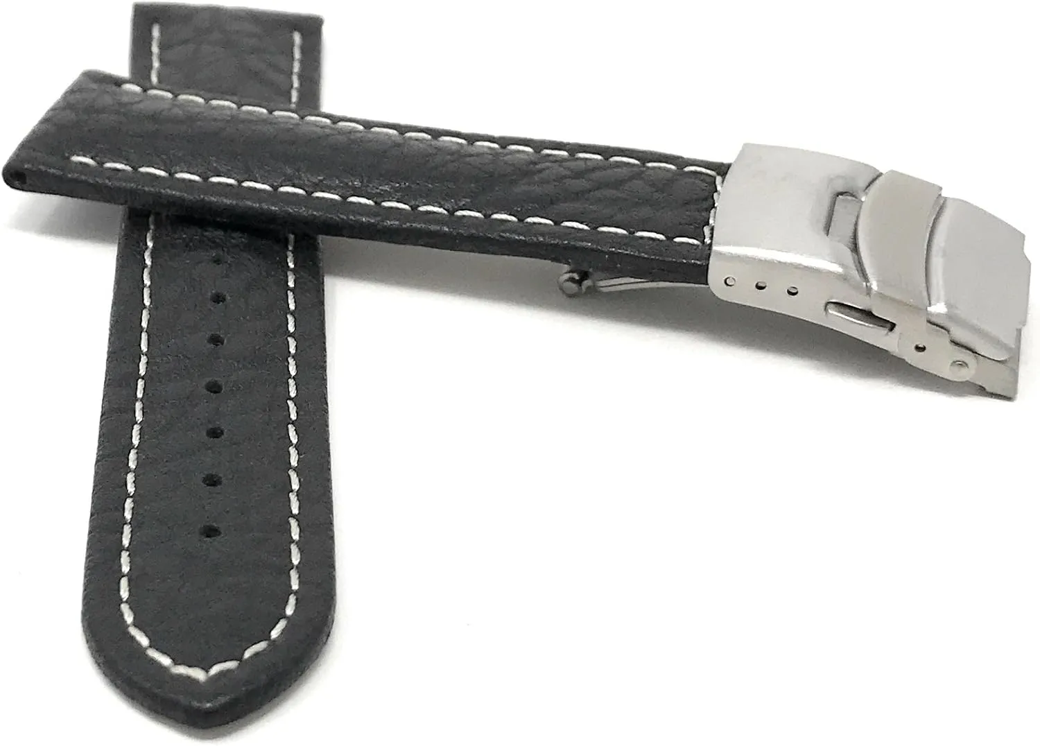 Universal Smartwatch Band endless automobile smelt Strap, Leather, Clasp Buckle 20mm -22mm White Stitching Deployment 