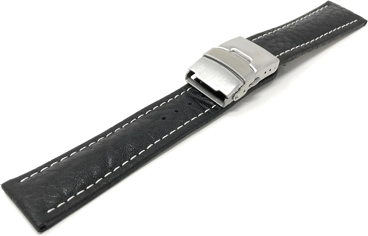 Universal Smartwatch Band endless automobile smelt Strap, Leather, Clasp Buckle 20mm -22mm White Stitching Deployment 
