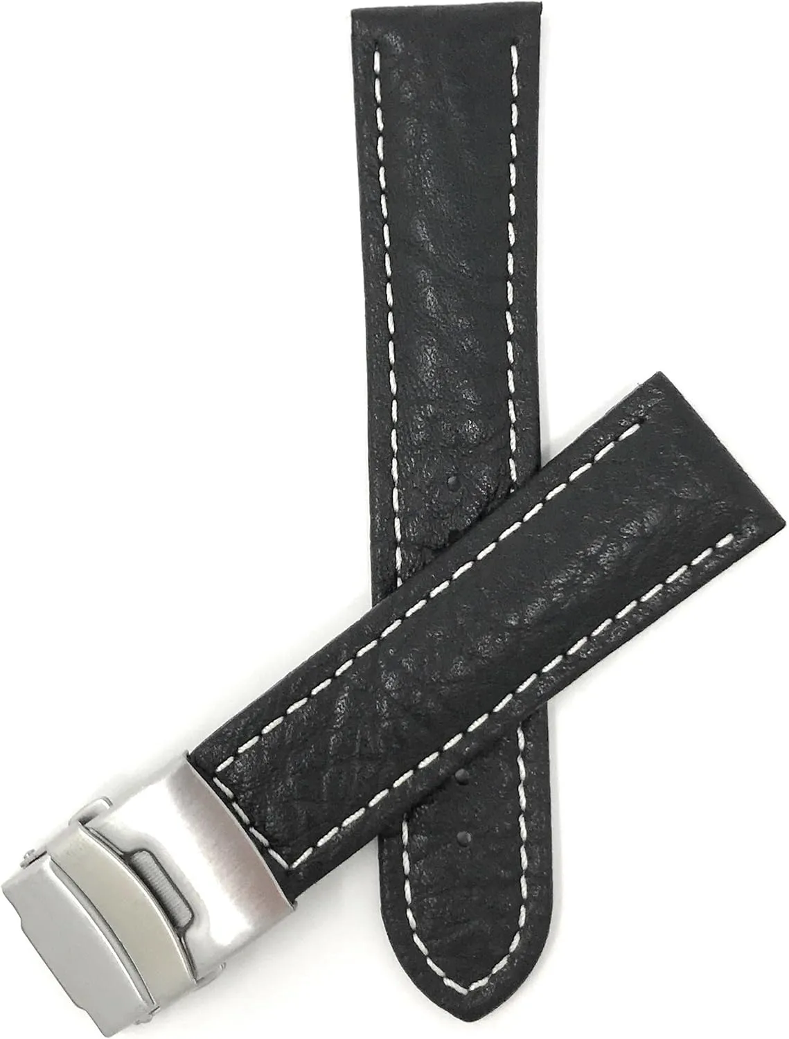 Universal Smartwatch Band endless automobile smelt Strap, Leather, Clasp Buckle 20mm -22mm White Stitching Deployment 