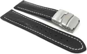 Universal Smartwatch Band endless automobile smelt Strap, Leather, Clasp Buckle 20mm -22mm White Stitching Deployment 